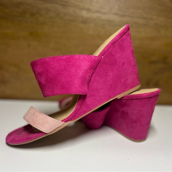 Pink suede sandal wedge with double strap - Picture 9 of 11